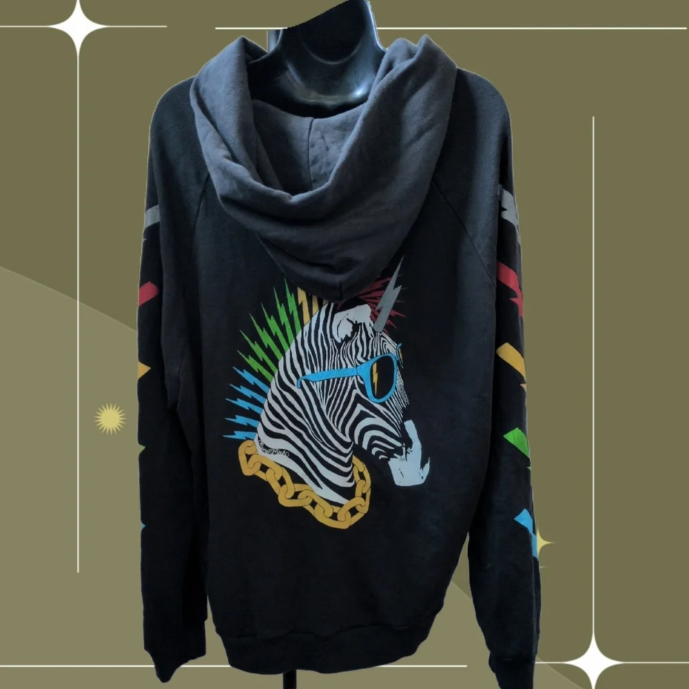 ✨ Lauren Moshi Lightweight Thermal Zebra Lightning Rainbow Hoodie Size L - Picture 1 of 8